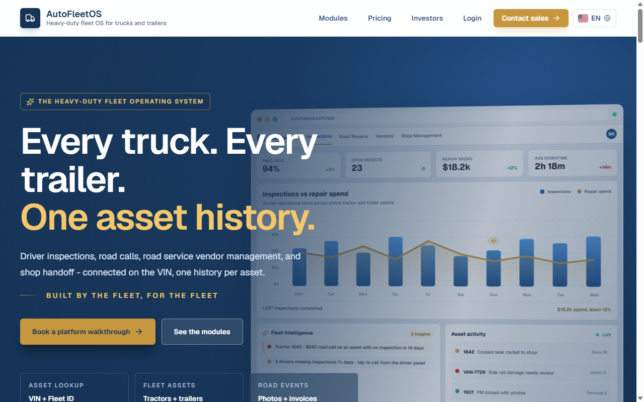 AutoFleetOS fleet management platform homepage