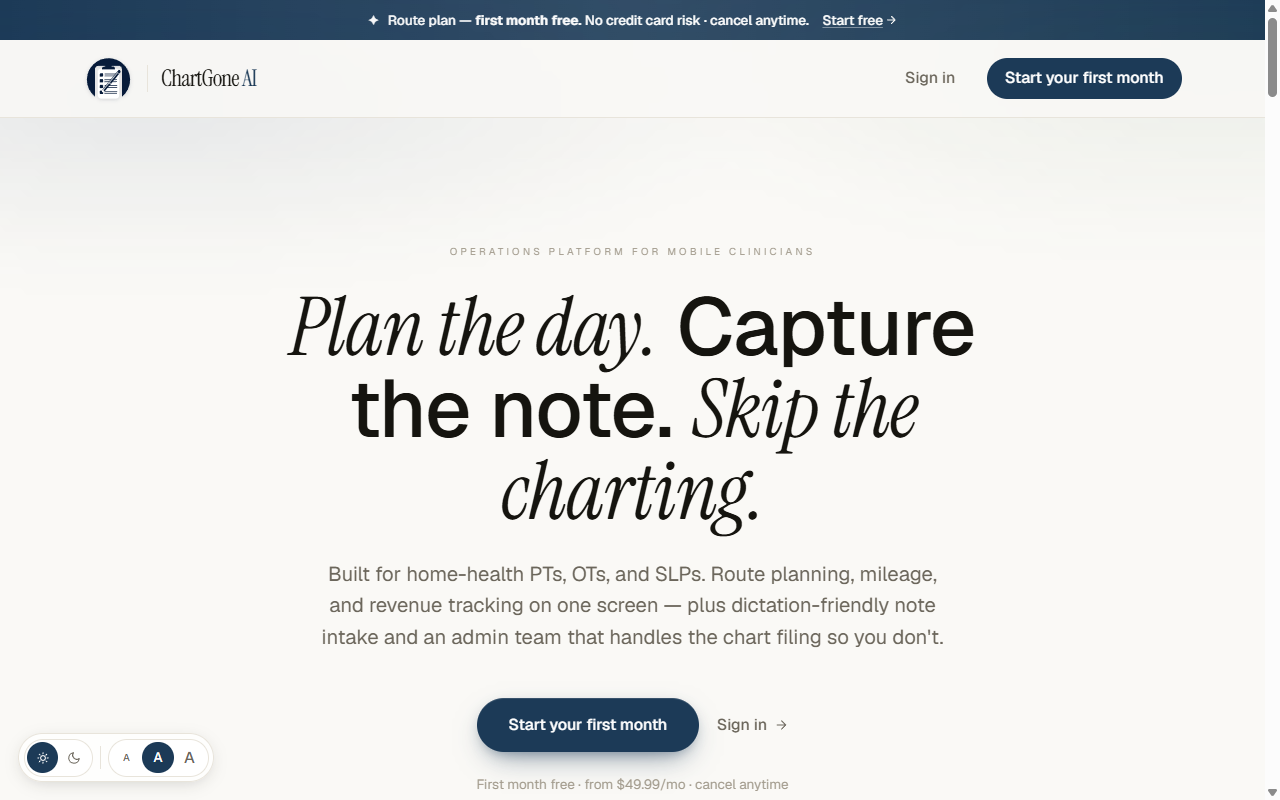 ChartGone AI live web app homepage